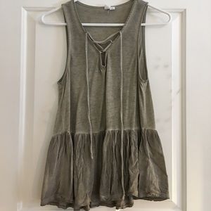 Green peplum tank with lace up front
